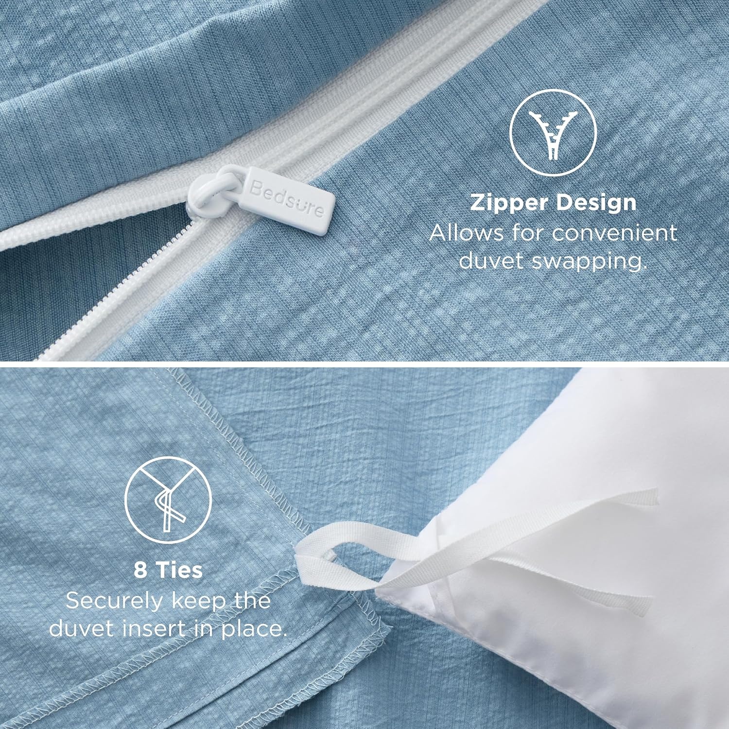 image:imageBedsure Tan Gingham Ruffle Duvet Cover SetVintage Farmhouse Bedding Queen  Cottagecore Aesthetic Ruffle Edges Soft Lightweight Hidden Zipper Inner Ties 90x90 Comforter Cover 2 Pillow Shams22  Chambray Blue No Comforter