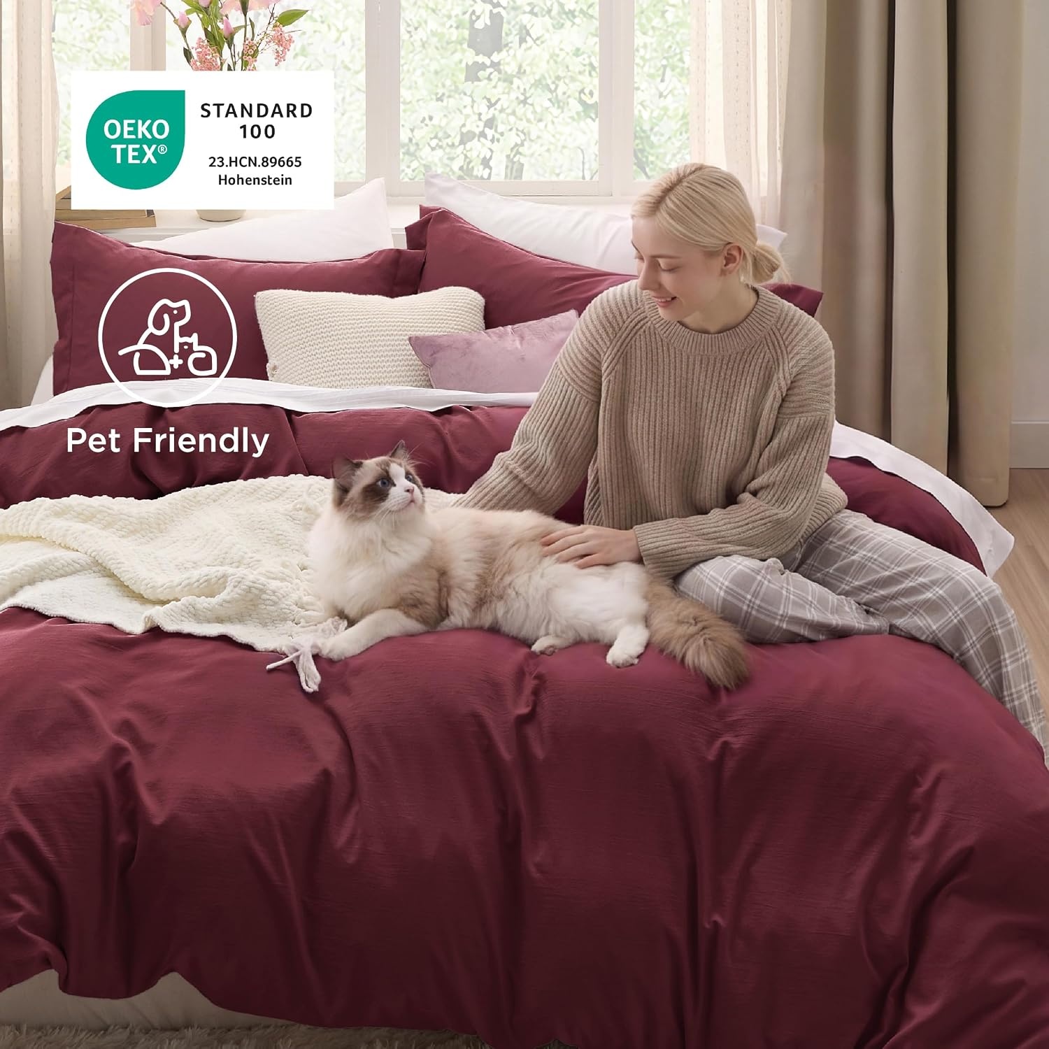 image:imageBedsure Tan Gingham Ruffle Duvet Cover SetVintage Farmhouse Bedding Queen  Cottagecore Aesthetic Ruffle Edges Soft Lightweight Hidden Zipper Inner Ties 90x90 Comforter Cover 2 Pillow Shams10  Burgundy No Comforter