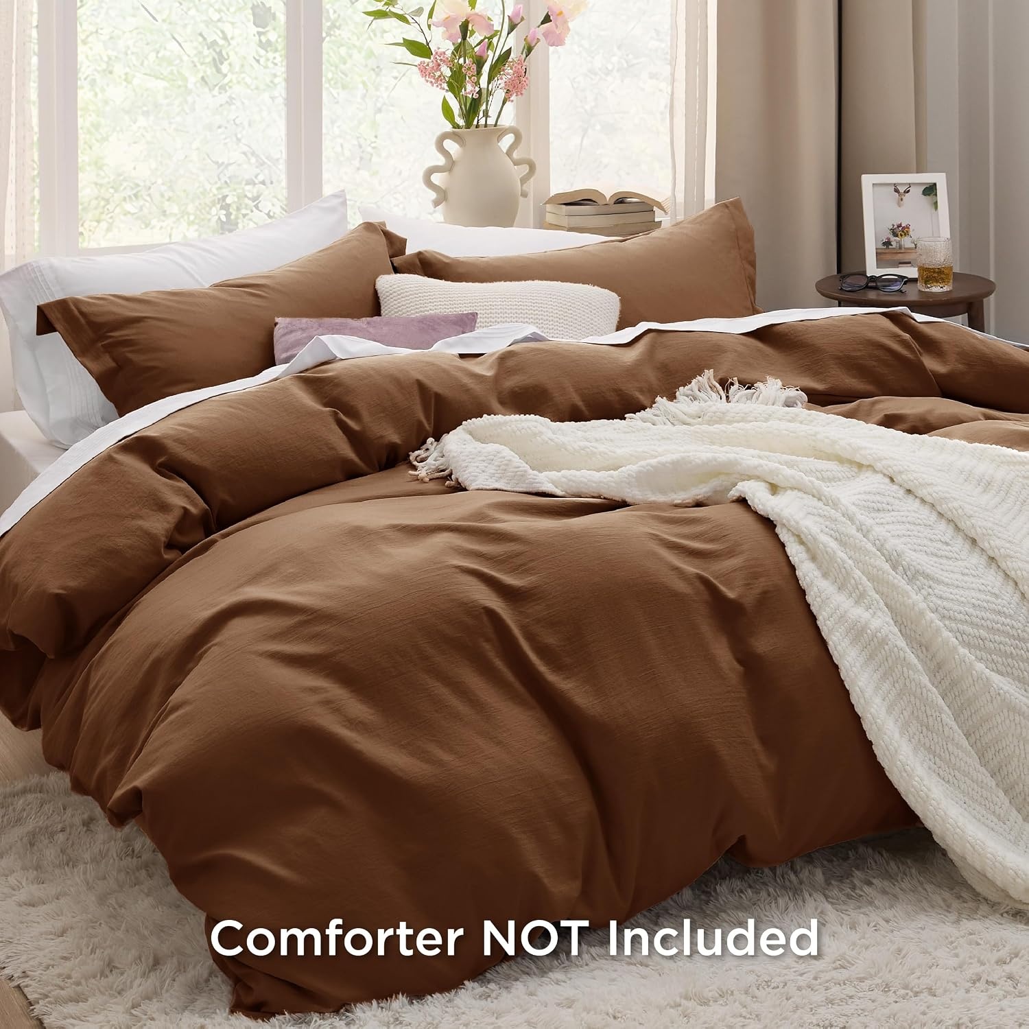 image:imageBedsure Tan Gingham Ruffle Duvet Cover SetVintage Farmhouse Bedding Queen  Cottagecore Aesthetic Ruffle Edges Soft Lightweight Hidden Zipper Inner Ties 90x90 Comforter Cover 2 Pillow Shams19  Chocolate Brown No Comforter