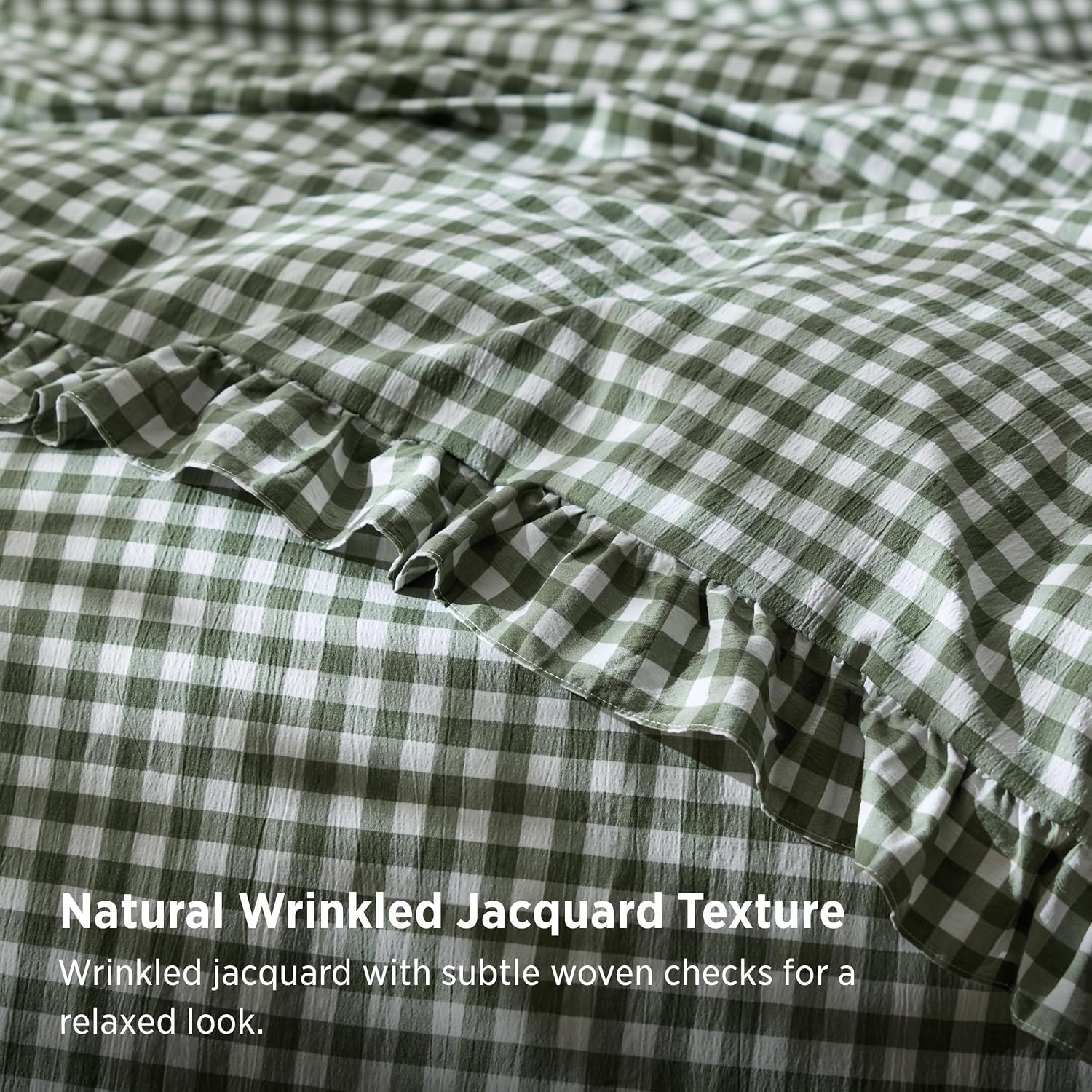 image:imageBedsure Tan Gingham Ruffle Duvet Cover SetVintage Farmhouse Bedding Queen  Cottagecore Aesthetic Ruffle Edges Soft Lightweight Hidden Zipper Inner Ties 90x90 Comforter Cover 2 Pillow Shams25  Olive Green Gingham