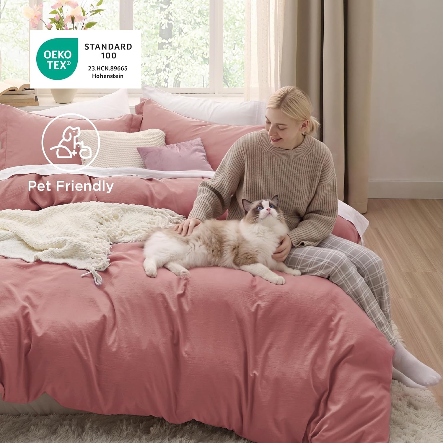 image:imageBedsure Tan Gingham Ruffle Duvet Cover SetVintage Farmhouse Bedding Queen  Cottagecore Aesthetic Ruffle Edges Soft Lightweight Hidden Zipper Inner Ties 90x90 Comforter Cover 2 Pillow Shams09  Pink Clay No Comforter