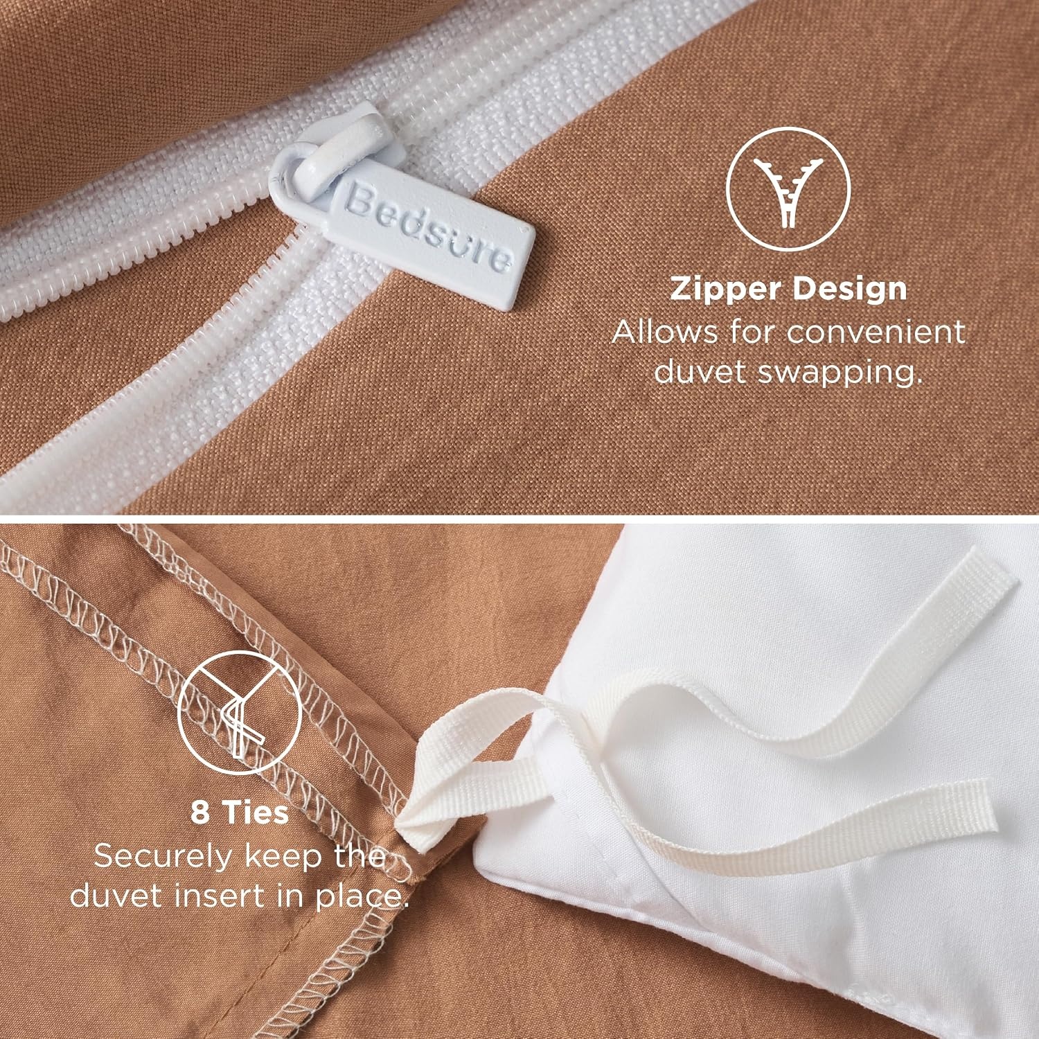 image:imageBedsure Tan Gingham Ruffle Duvet Cover SetVintage Farmhouse Bedding Queen  Cottagecore Aesthetic Ruffle Edges Soft Lightweight Hidden Zipper Inner Ties 90x90 Comforter Cover 2 Pillow Shams19 Taupe No Comforter