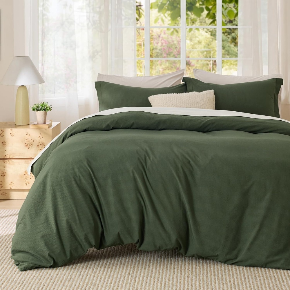 image:imageBedsure Tan Gingham Ruffle Duvet Cover SetVintage Farmhouse Bedding Queen  Cottagecore Aesthetic Ruffle Edges Soft Lightweight Hidden Zipper Inner Ties 90x90 Comforter Cover 2 Pillow Shams21  Olive Green No Comforter