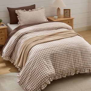 image:imageBedsure Tan Gingham Ruffle Duvet Cover SetVintage Farmhouse Bedding Queen  Cottagecore Aesthetic Ruffle Edges Soft Lightweight Hidden Zipper Inner Ties 90x90 Comforter Cover 2 Pillow Shams24  Tan Gingham