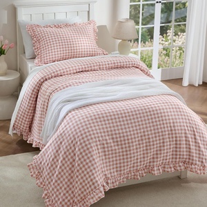 image:imageBedsure Tan Gingham Ruffle Duvet Cover SetVintage Farmhouse Bedding Queen  Cottagecore Aesthetic Ruffle Edges Soft Lightweight Hidden Zipper Inner Ties 90x90 Comforter Cover 2 Pillow Shams27  Pink Gingham