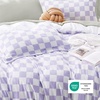 image:imageBedsure Duvet Cover Queen Size  Reversible Green FloralampBird Duvet Cover Set with Zipper Closure 3 Pieces Mistletoe Bedding Set with 8 Corner Ties and 2 Pillow Shams 20x2629  Purple Checkered No Comforter