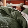 image:imageBedsure PureWoven 3 Pieces 100 Cotton Waffle Duvet Cover Set King Brown14  Olive Green No Comforter
