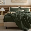image:imageBedsure PureWoven 3 Pieces 100 Cotton Waffle Duvet Cover Set King Brown14  Olive Green No Comforter
