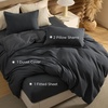 image:imageBedsure PureWoven 3 Pieces 100 Cotton Waffle Duvet Cover Set King Brown19  Charcoal Black No Comforter