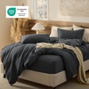 image:imageBedsure PureWoven 3 Pieces 100 Cotton Waffle Duvet Cover Set King Brown19  Charcoal Black No Comforter