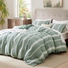 image:imageBedsure PureWoven 3 Pieces 100 Cotton Waffle Duvet Cover Set King Brown19  Strip Green No Comforter