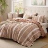 image:imageBedsure PureWoven 3 Pieces 100 Cotton Waffle Duvet Cover Set King Brown19  Strip Terracotta No Comforter