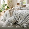 image:imageBedsure PureWoven 3 Pieces 100 Cotton Waffle Duvet Cover Set King Brown19  Strip White No Comforter
