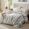 image:imageBedsure PureWoven 3 Pieces 100 Cotton Waffle Duvet Cover Set King Brown19  Strip White No Comforter