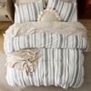 image:imageBedsure PureWoven 3 Pieces 100 Cotton Waffle Duvet Cover Set King Brown19  Strip White No Comforter