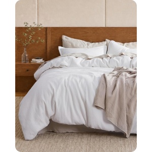 image:imageBedsure PureWoven 3 Pieces 100 Cotton Waffle Duvet Cover Set King Brown02  Bright White No Comforter