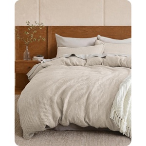 image:imageBedsure PureWoven 3 Pieces 100 Cotton Waffle Duvet Cover Set King Brown03  Beige No Comforter