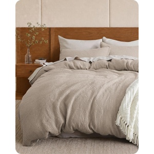 image:imageBedsure PureWoven 3 Pieces 100 Cotton Waffle Duvet Cover Set King Brown05  Khaki No Comforter