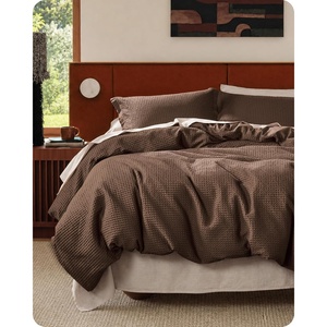 image:imageBedsure PureWoven 3 Pieces 100 Cotton Waffle Duvet Cover Set King Brown06  Chocolate Brown No Comforter