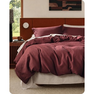 image:imageBedsure PureWoven 3 Pieces 100 Cotton Waffle Duvet Cover Set King Brown08  Maroon Red No Comforter