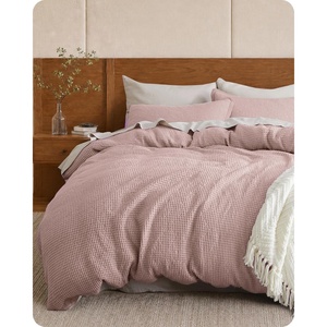 image:imageBedsure PureWoven 3 Pieces 100 Cotton Waffle Duvet Cover Set King Brown09  Pink No Comforter