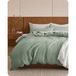 image:imageBedsure PureWoven 3 Pieces 100 Cotton Waffle Duvet Cover Set King Brown11  Sage Green No Comforter
