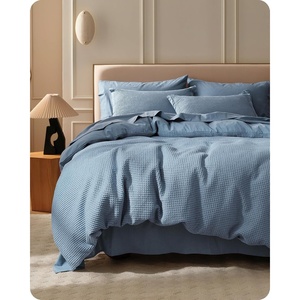 image:imageBedsure PureWoven 3 Pieces 100 Cotton Waffle Duvet Cover Set King Brown16  Grey Blue No Comforter