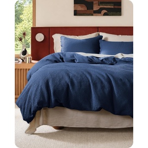 image:imageBedsure PureWoven 3 Pieces 100 Cotton Waffle Duvet Cover Set King Brown17  Navy No Comforter