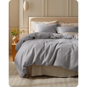 image:imageBedsure PureWoven 3 Pieces 100 Cotton Waffle Duvet Cover Set King Brown18  Grey No Comforter