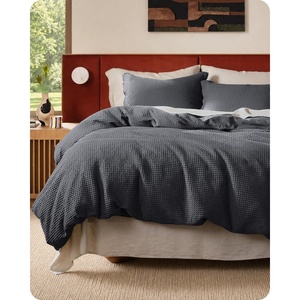 image:imageBedsure PureWoven 3 Pieces 100 Cotton Waffle Duvet Cover Set King Brown19  Charcoal Black No Comforter