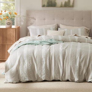 image:imageBedsure PureWoven 3 Pieces 100 Cotton Waffle Duvet Cover Set King Brown19  Strip Linen No Comforter